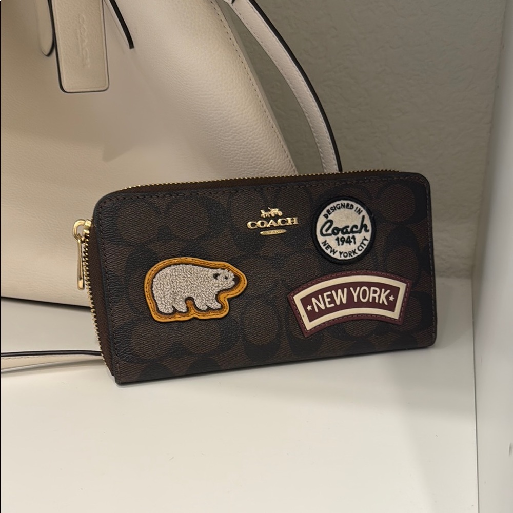 Coach Dark Brown Wallet with Patches